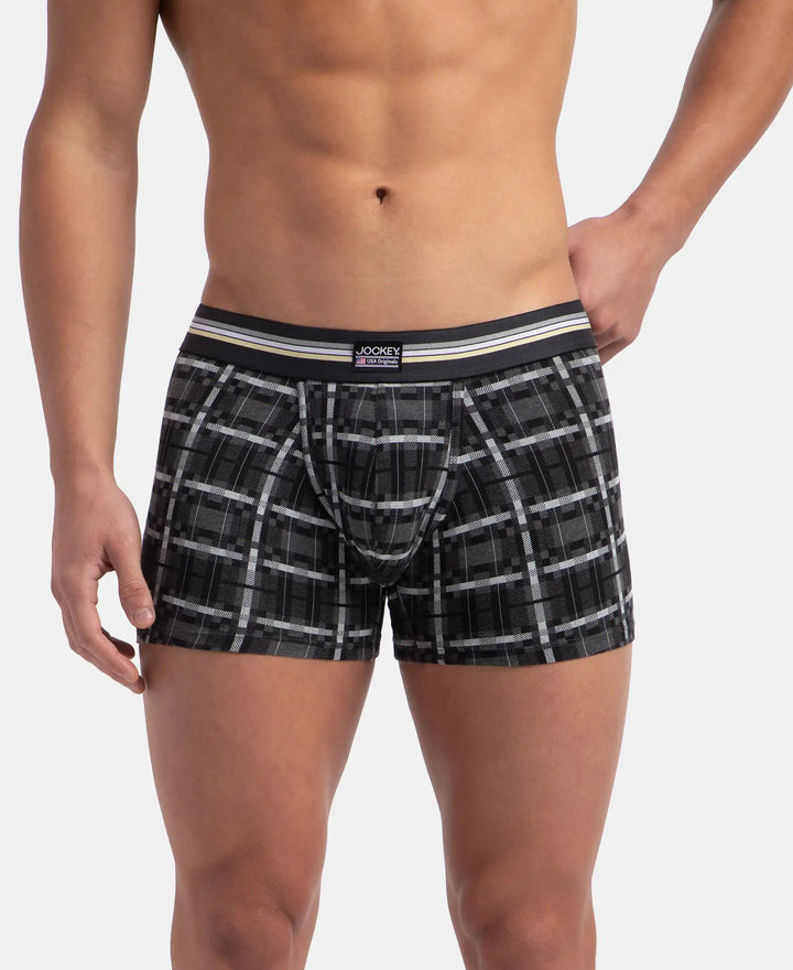 Super Combed Cotton Elastane Stretch Printed Trunk with Ultrasoft Waistband - Charcoal Melange Print (Pack of 2)