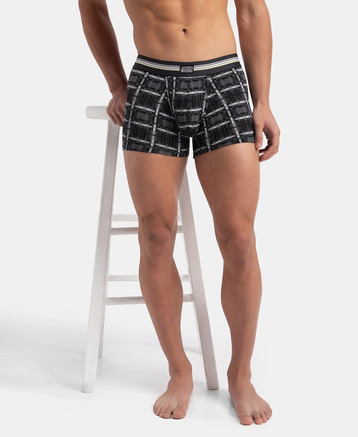 Super Combed Cotton Elastane Stretch Printed Trunk with Ultrasoft Waistband - Charcoal Melange Print (Pack of 2)