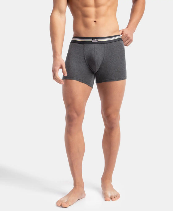 Super Combed Cotton Elastane Stretch Printed Trunk with Ultrasoft Waistband - Charcoal Melange Print (Pack of 2)