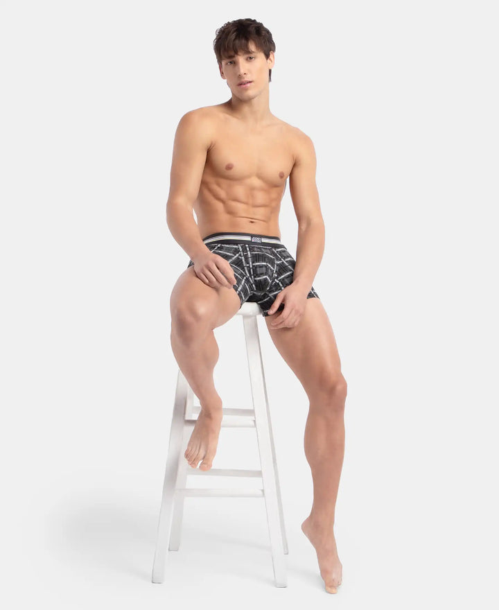 Super Combed Cotton Elastane Stretch Printed Trunk with Ultrasoft Waistband - Charcoal Melange Print (Pack of 2)