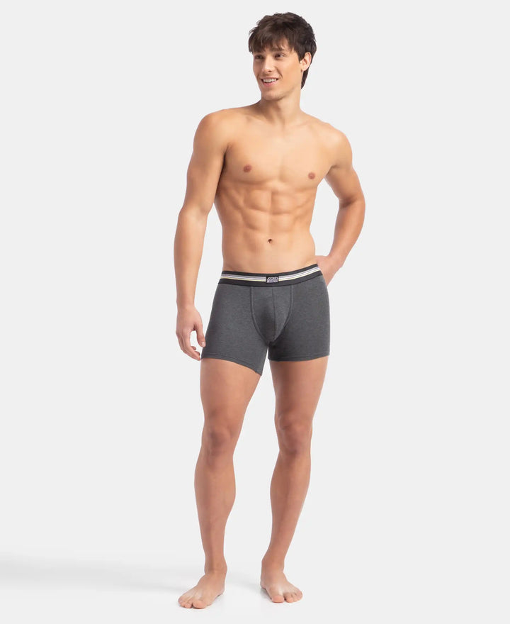 Super Combed Cotton Elastane Stretch Printed Trunk with Ultrasoft Waistband - Charcoal Melange Print (Pack of 2)