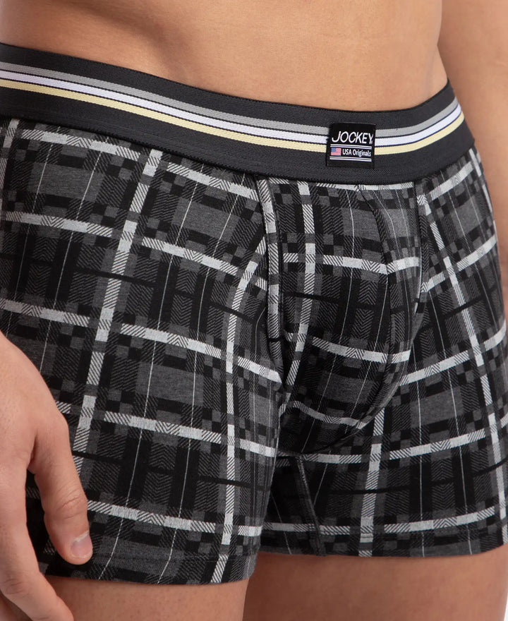 Super Combed Cotton Elastane Stretch Printed Trunk with Ultrasoft Waistband - Charcoal Melange Print (Pack of 2)