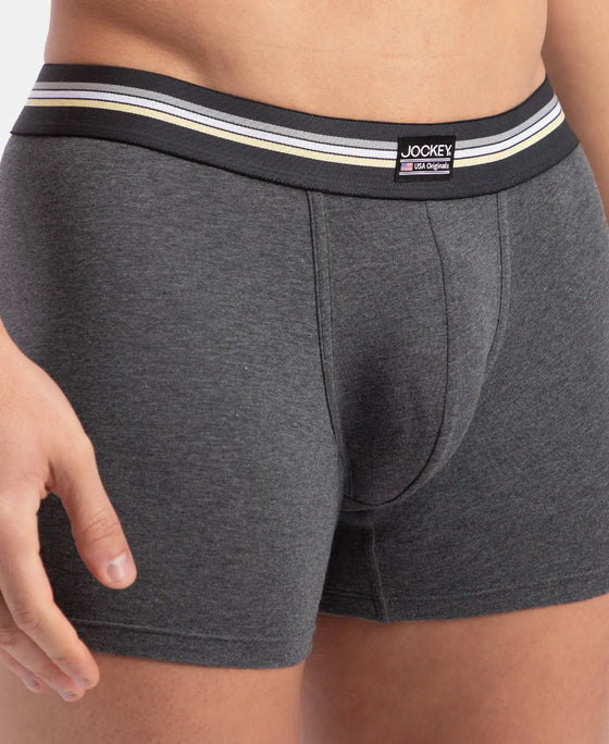 Super Combed Cotton Elastane Stretch Printed Trunk with Ultrasoft Waistband - Charcoal Melange Print (Pack of 2)