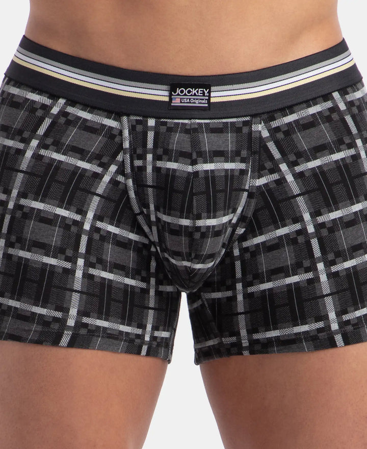 Super Combed Cotton Elastane Stretch Printed Trunk with Ultrasoft Waistband - Charcoal Melange Print (Pack of 2)