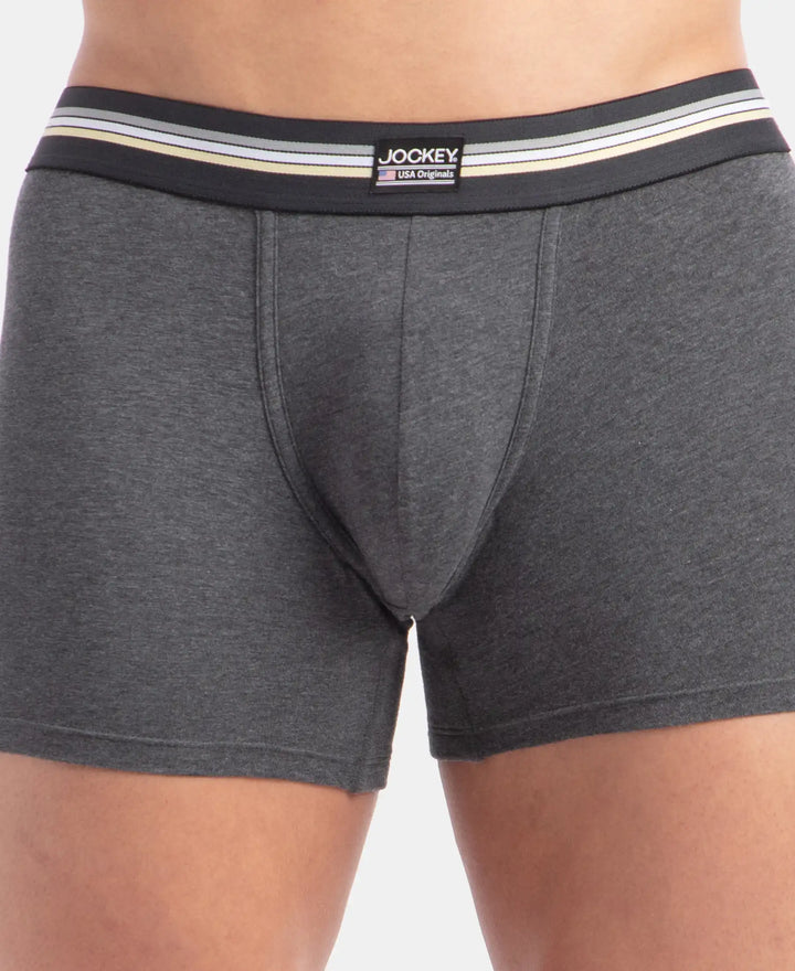 Super Combed Cotton Elastane Stretch Printed Trunk with Ultrasoft Waistband - Charcoal Melange Print (Pack of 2)