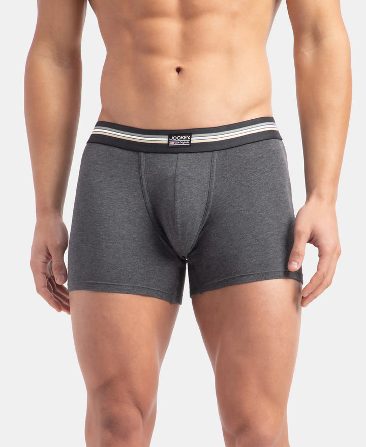 Super Combed Cotton Elastane Stretch Printed Trunk with Ultrasoft Waistband - Charcoal Melange Print (Pack of 2)