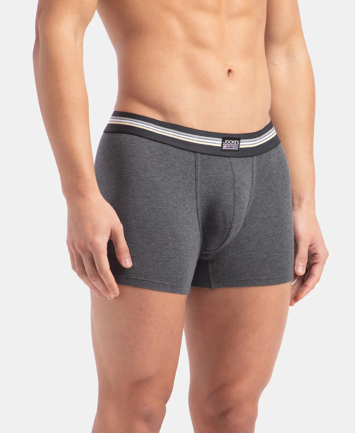 Super Combed Cotton Elastane Stretch Printed Trunk with Ultrasoft Waistband - Charcoal Melange Print (Pack of 2)