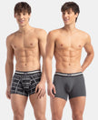 Super Combed Cotton Elastane Stretch Printed Trunk with Ultrasoft Waistband - Charcoal Melange Print (Pack of 2)