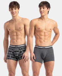 Super Combed Cotton Elastane Stretch Printed Trunk with Ultrasoft Waistband - Charcoal Melange Print (Pack of 2)