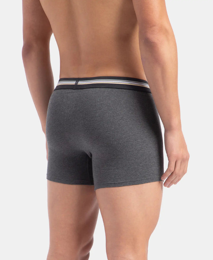 Super Combed Cotton Elastane Stretch Printed Trunk with Ultrasoft Waistband - Charcoal Melange Print (Pack of 2)