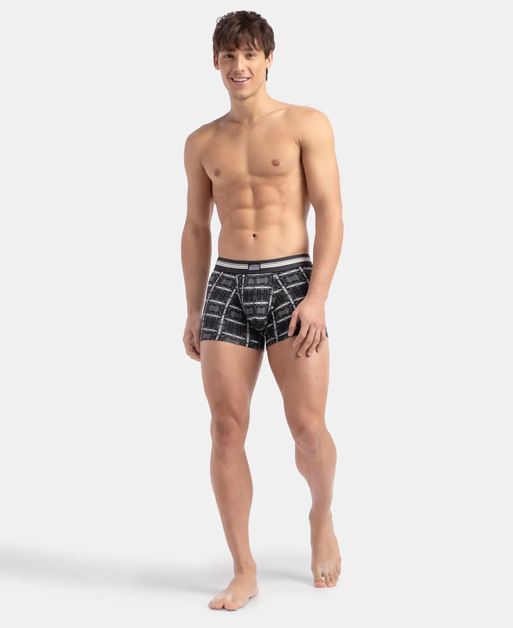 Super Combed Cotton Elastane Stretch Printed Trunk with Ultrasoft Waistband - Charcoal Melange Print (Pack of 2)