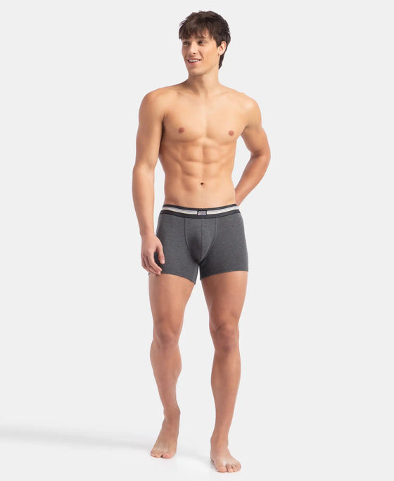 Super Combed Cotton Elastane Stretch Printed Trunk with Ultrasoft Waistband - Charcoal Melange Print (Pack of 2)