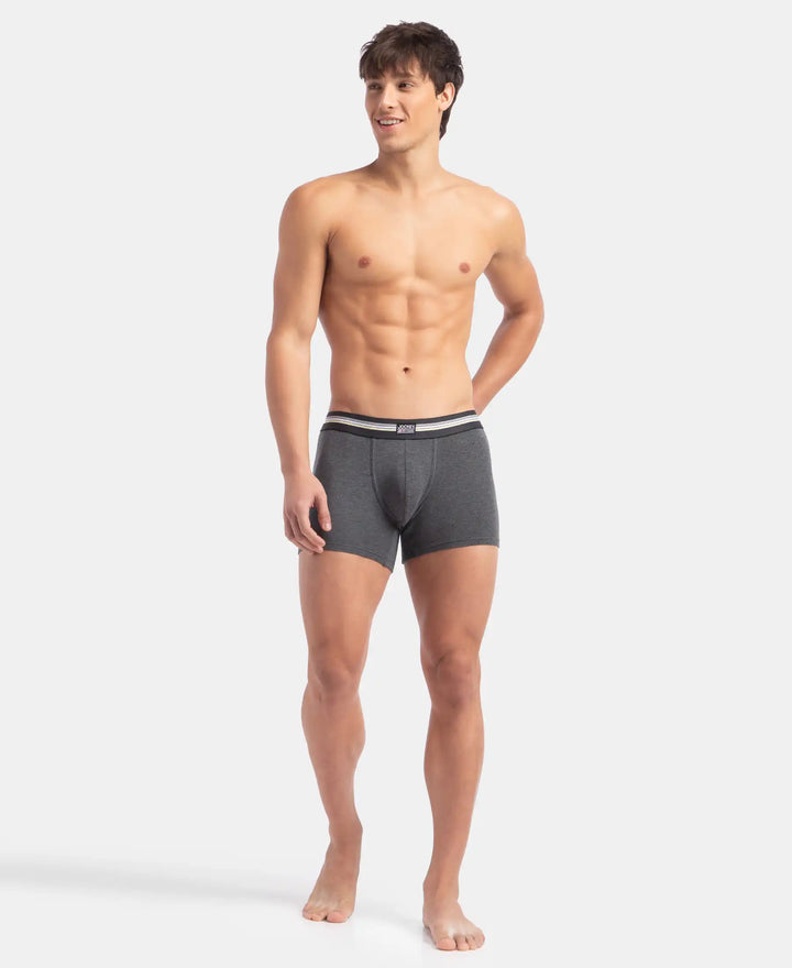 Super Combed Cotton Elastane Stretch Printed Trunk with Ultrasoft Waistband - Charcoal Melange Print (Pack of 2)