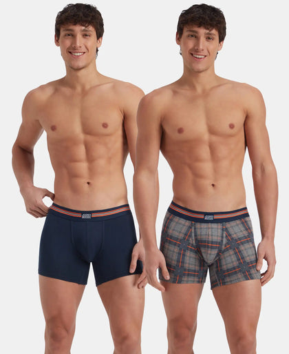 Super Combed Cotton Elastane Stretch Printed Trunk with Ultrasoft Waistband - Navy Print (Pack of 2)