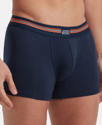 Super Combed Cotton Elastane Stretch Printed Trunk with Ultrasoft Waistband - Navy Print (Pack of 2)