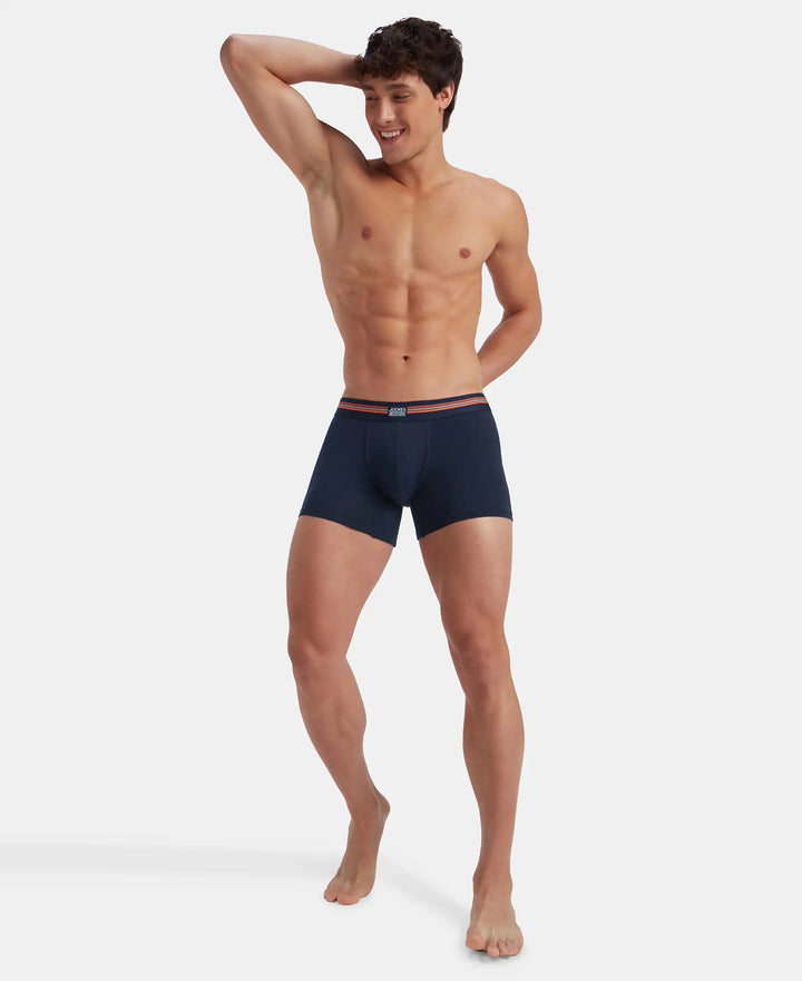 Super Combed Cotton Elastane Stretch Printed Trunk with Ultrasoft Waistband - Navy Print (Pack of 2)