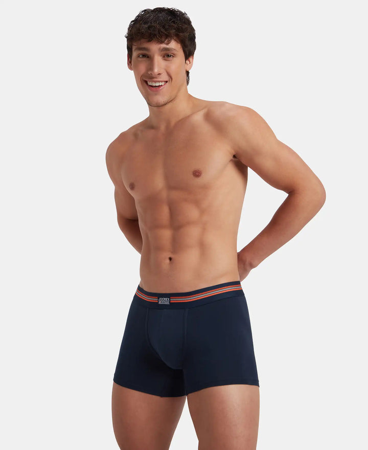 Super Combed Cotton Elastane Stretch Printed Trunk with Ultrasoft Waistband - Navy Print (Pack of 2)