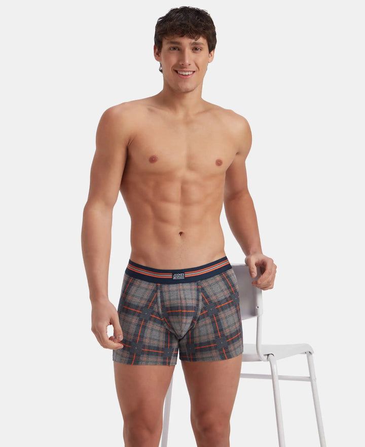Super Combed Cotton Elastane Stretch Printed Trunk with Ultrasoft Waistband - Navy Print (Pack of 2)