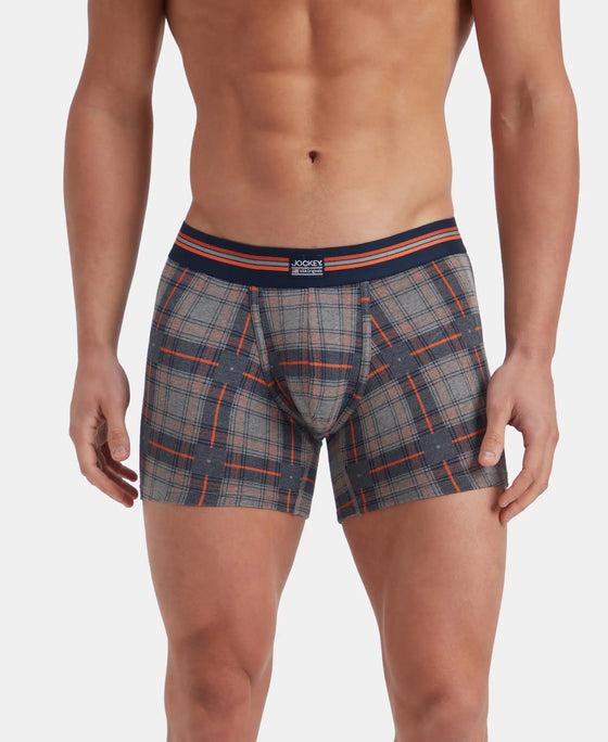 Super Combed Cotton Elastane Stretch Printed Trunk with Ultrasoft Waistband - Navy Print (Pack of 2)