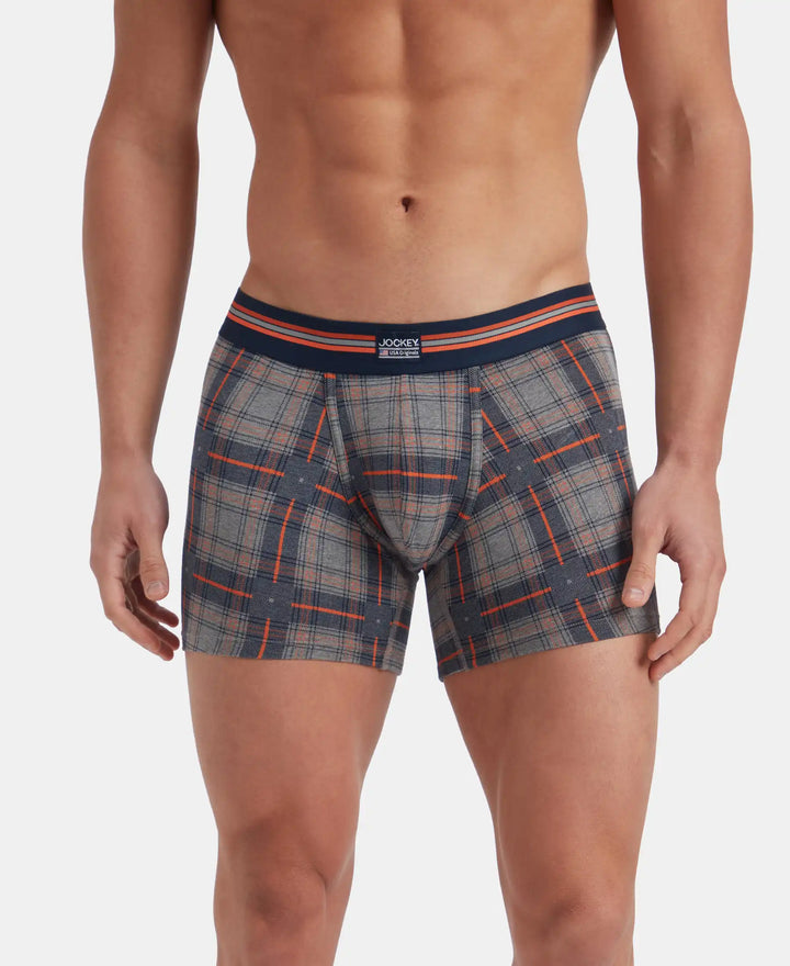 Super Combed Cotton Elastane Stretch Printed Trunk with Ultrasoft Waistband - Navy Print (Pack of 2)