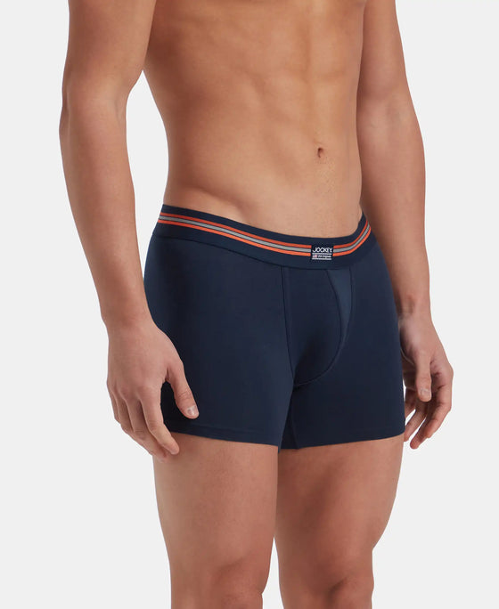 Super Combed Cotton Elastane Stretch Printed Trunk with Ultrasoft Waistband - Navy Print (Pack of 2)