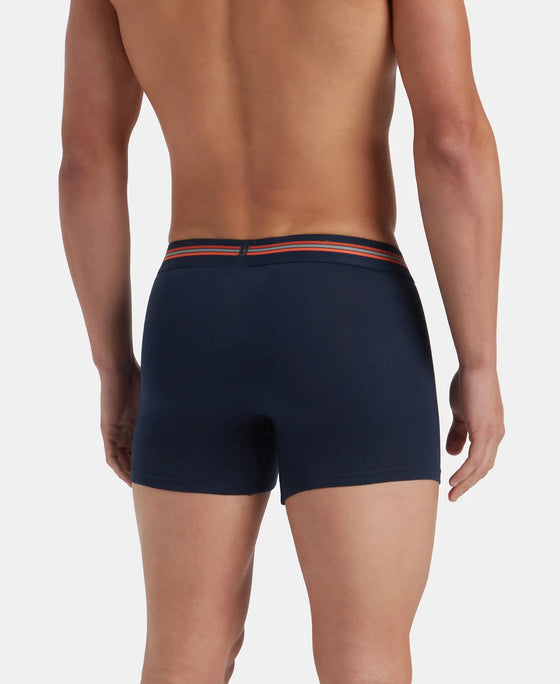 Super Combed Cotton Elastane Stretch Printed Trunk with Ultrasoft Waistband - Navy Print (Pack of 2)