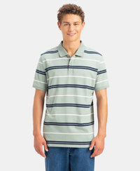 Super Combed Cotton Rich Striped Half Sleeve Polo T-Shirt - Iceberg Green, Navy & Almond