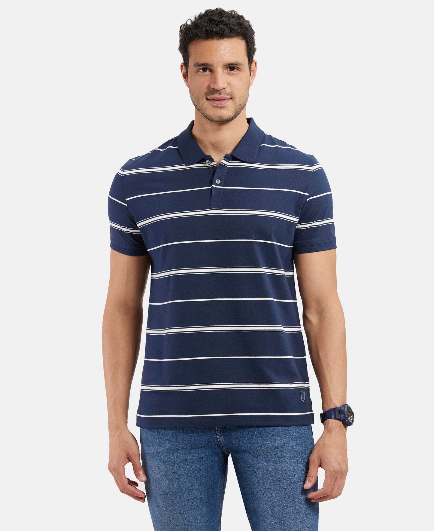 Premium Cotton Blue Striped Half Sleeve Polo