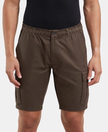 Super Combed Mercerised Cotton Woven Straight Fit Cargo Shorts - Black Olive