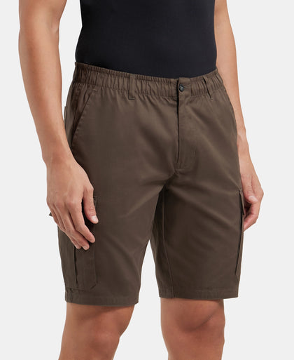 Super Combed Mercerised Cotton Woven Straight Fit Cargo Shorts - Black Olive