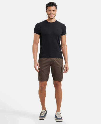 Super Combed Mercerised Cotton Woven Straight Fit Cargo Shorts - Black Olive