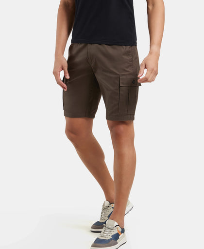 Super Combed Mercerised Cotton Woven Straight Fit Cargo Shorts - Black Olive