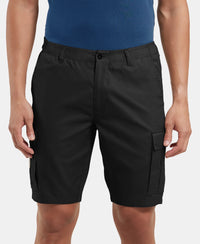Super Combed Mercerised Cotton Woven Straight Fit Cargo Shorts - Black