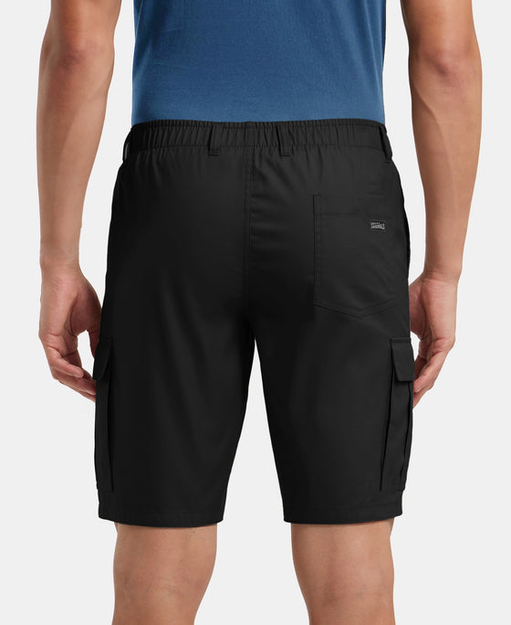 Super Combed Mercerised Cotton Woven Straight Fit Cargo Shorts - Black