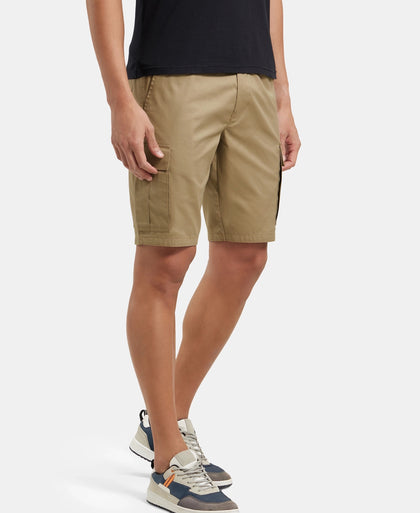 Super Combed Mercerised Cotton Woven Straight Fit Cargo Shorts - Sepia Tint