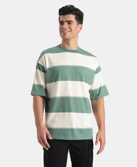 Super Combed Cotton Rich Striped Oversized Tshirt - Ecru & Green Spruce