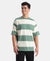 Super Combed Cotton Rich Striped Oversized Tshirt - Ecru & Green Spruce