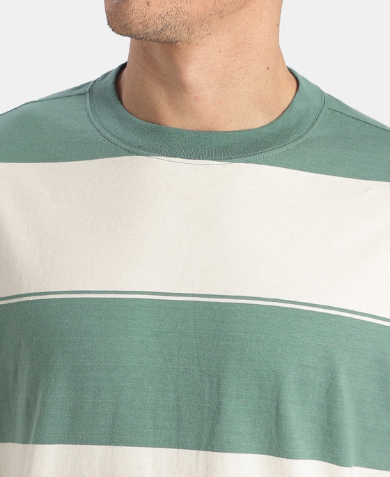 Super Combed Cotton Rich Striped Oversized Tshirt - Ecru & Green Spruce