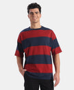 Super Combed Cotton Rich Striped Oversized Tshirt - Navy & Sundried Tomato