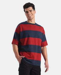 Super Combed Cotton Rich Striped Oversized Tshirt - Navy & Sundried Tomato
