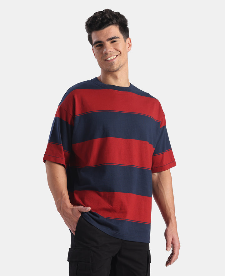 Super Combed Cotton Rich Striped Oversized Tshirt - Navy & Sundried Tomato