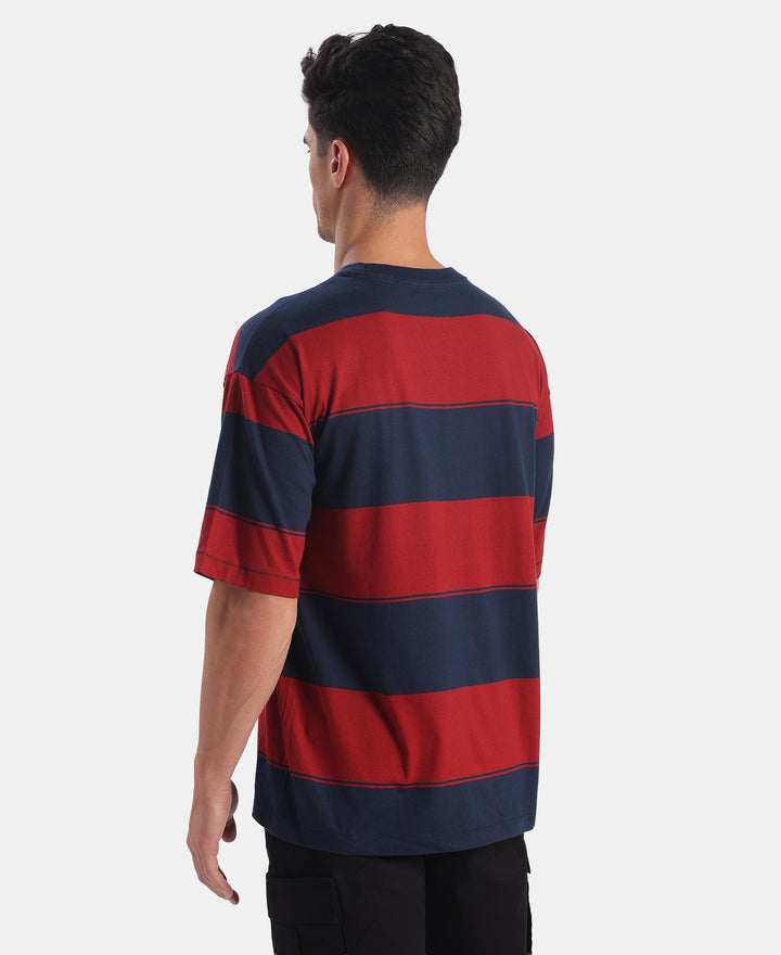 Super Combed Cotton Rich Striped Oversized Tshirt - Navy & Sundried Tomato
