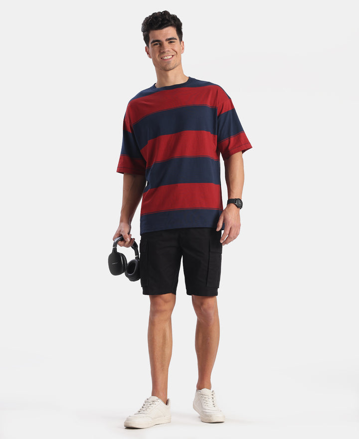 Super Combed Cotton Rich Striped Oversized Tshirt - Navy & Sundried Tomato