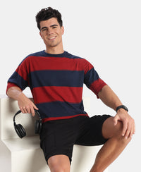 Super Combed Cotton Rich Striped Oversized Tshirt - Navy & Sundried Tomato
