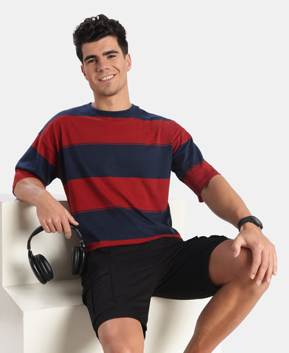 Super Combed Cotton Rich Striped Oversized Tshirt - Navy & Sundried Tomato
