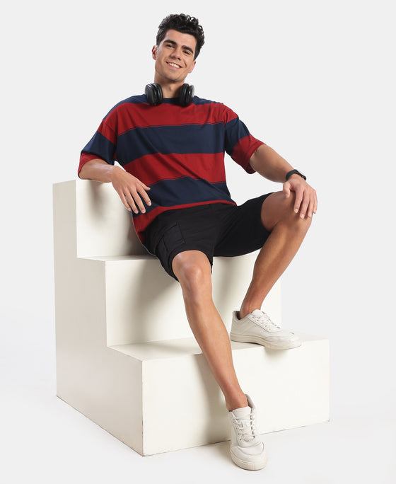 Super Combed Cotton Rich Striped Oversized Tshirt - Navy & Sundried Tomato