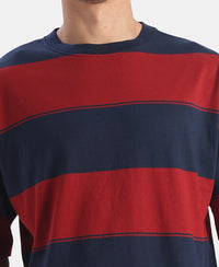 Super Combed Cotton Rich Striped Oversized Tshirt - Navy & Sundried Tomato