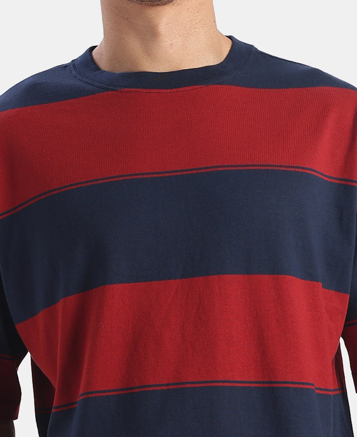 Super Combed Cotton Rich Striped Oversized Tshirt - Navy & Sundried Tomato