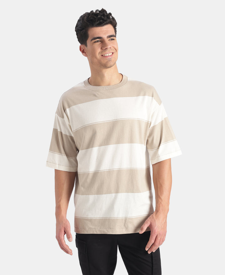 Super Combed Cotton Rich Striped Oversized T-Shirt - Pure Cashmere & Snow White