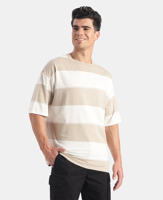 Super Combed Cotton Rich Striped Oversized T-Shirt - Pure Cashmere & Snow White